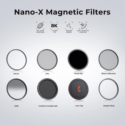 K&F CONCEPT 72mm Magnetisch Lensfilterset - UV CPL ND1000 Magnetische Adapterring Optisch Glas Camera Filter Pouch Quick Swap Systeem (Nano-X Serie)