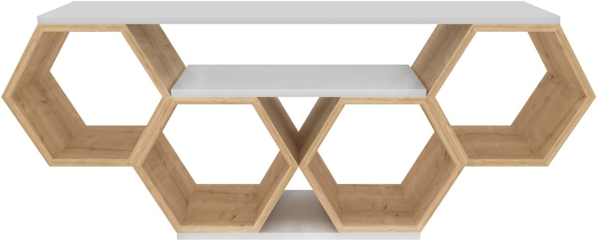 Hanah Home Stijlvolle tv-standaard, wit & Sonamo, 140 x 29,6 x 55,5 cm, 100% melamine gecoat particle board, 18 mm dik, modern design voor woonkamer en entertainment
