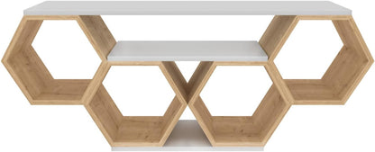 Hanah Home Stijlvolle tv-standaard, wit & Sonamo, 140 x 29,6 x 55,5 cm, 100% melamine gecoat particle board, 18 mm dik, modern design voor woonkamer en entertainment