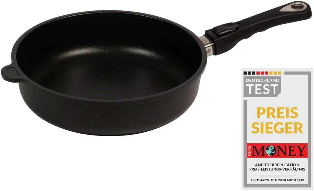 AMT Gastroguss Frying pan, 28 cm diameter, 7 cm high, stewpan, removable handle, suitable for induction, Lotan® non-stick finish, cast iron pan (cast aluminum), AMZN-I-728-Z20B - QUORE