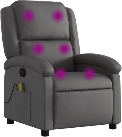 Massagestoel – Relaxstoel – TV-Stoel – Ligstoel – Enkele Stoel – Echt Leer – Handmatig Kantelsysteem – 6-Punts Vibratiemassage – Stijlvol Grijs