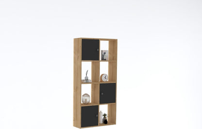 Hanah Home Scandinavian Wand-Mounted Bookshelf, saffier & antraciet, 77,8 x 151,4 x 22 cm | 100% Melamine Coated Particle Board, 18 mm dik | Stijlvol & Ruimtebesparend Ontwerp