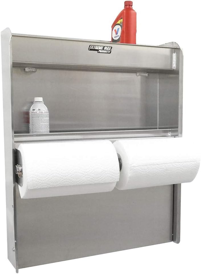 Extreme Max 5001.6049 Aluminium Stationskast Flip-Out Werklade met Papier Handdoekenrek Organizer voor Afgesloten Race Trailer Winkel Garage Opslag