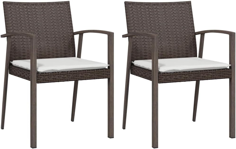 2 Pieces Synthetic Rattan Garden Chairs with Cushions, 56.5 x 57 x 83 cm, Robust Steel Structure, Durable Material, Waterproof and Easy to Clean - QUORE