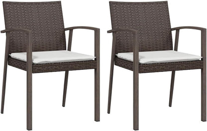 2 Pieces Synthetic Rattan Garden Chairs with Cushions, 56.5 x 57 x 83 cm, Robust Steel Structure, Durable Material, Waterproof and Easy to Clean - QUORE