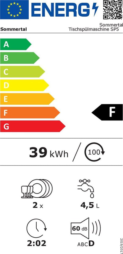 SP5 Mini Dishwasher, Table Dishwasher for 1 to 3 People, Plates up to 28 cm, 6 + 1 Functions, Small Compact Dishwasher, Freestanding, LED Touch, 5 Litre Water Tank and Fixed