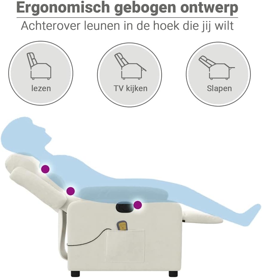 massagefauteuil – relaxfauteuil – massagestoel – verstelbare stoel – fluwelen bekleding – 6-punts vibratiemassage – handmatig verstelbaar tot 135°