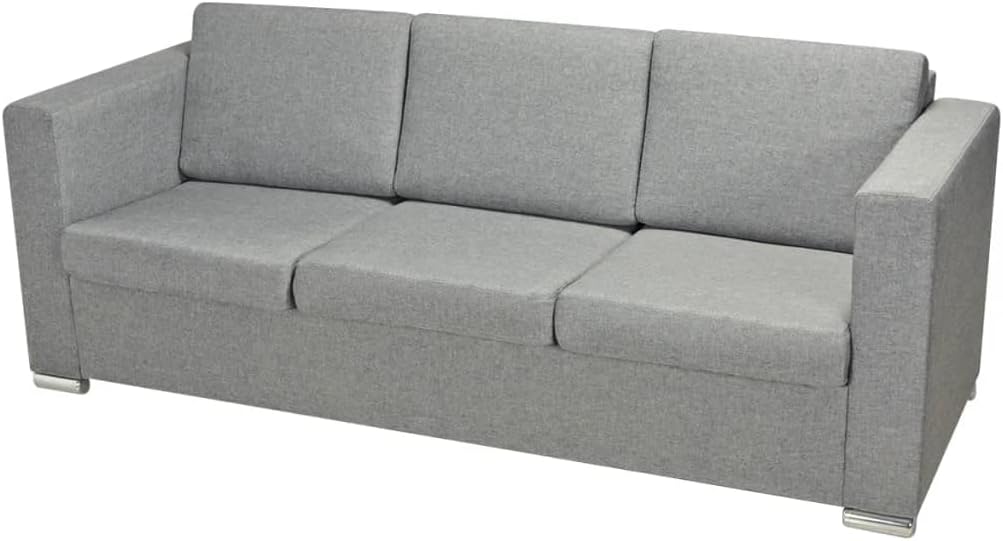 vidaXL 3 Seater Sofa Sofa Seating Sofa Three Seater Sofa Three Seater Sofa Chair Fabric Light Grey - QUORE
