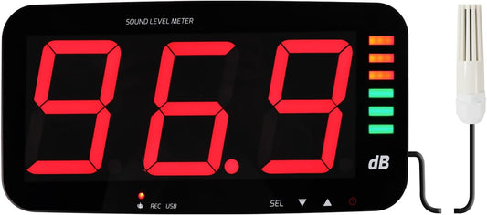 Digitale Geluidsniveaumeter 30~130dB Geluidsmeting Decibelmeter 13" HD Breedbeeldscherm Wandgemonteerd met Datalogfunctie en Geluidsalarm