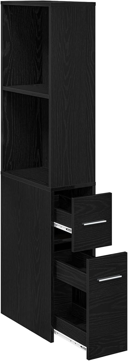 Gecheer Narrow Bathroom Cabinet, Black Oak, 22 x 41 x 135 cm, Bathroom Cabinet, Storage Rack for Bathroom, Hallway, Entrance, Kitchen, 871653 - QUORE
