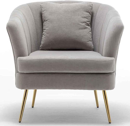 BAKAJI Fauteuil Relax stoel bekleding van stof structuur hout en metalen poten kleur goud gewatteerd, modern design, gewatteerd, grote rugleuning, afmetingen 80 x 70 x 80 cm (grijs)