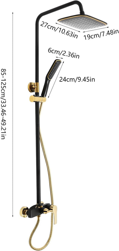 OUKANING Shower Faucet with Rain Shower, Brass Stainless Steel and ABS, Shower System Shower Set, 3 Water Outlet Modes, Indoor Housewarming Gift (Black, Gold) - QUORE