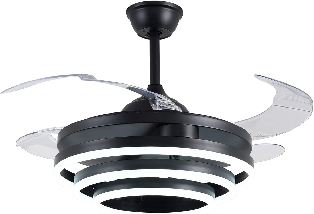 BEL AIR HOME - SFERA Plafondventilator met DC-motor en LED-verlichting 36W - Instelbare kleurtemperatuur 3000K, 4000K, 6500K - Inclusief afstandsbediening, Zwart, Blanco Y Gris
