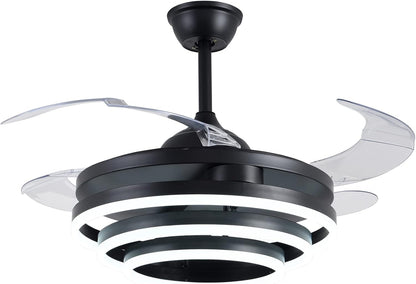 BEL AIR HOME - SFERA Plafondventilator met DC-motor en LED-verlichting 36W - Instelbare kleurtemperatuur 3000K, 4000K, 6500K - Inclusief afstandsbediening, Zwart, Blanco Y Gris