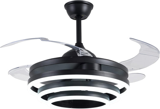 BEL AIR HOME - SFERA Plafondventilator met DC-motor en LED-verlichting 36W - Instelbare kleurtemperatuur 3000K, 4000K, 6500K - Inclusief afstandsbediening, Zwart, Blanco Y Gris
