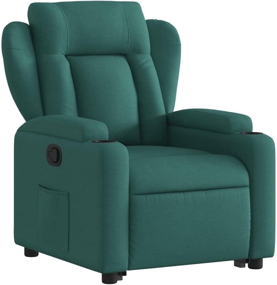 Relaxstoel met Opstahulp – Tv-Stoel – Ligstoel – Relaxfauteuil – Stoel Met Kantelsysteem – Elektrische Opstahulp – Handmatig Verstelbare Ligfunctie – Donkergroen Stof