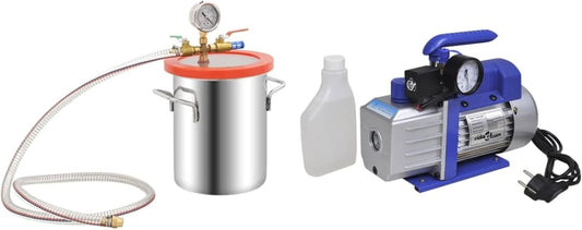 Vacuumkamer – Vacuümkamer – Ontgasstation – Vacuümpomp – Vacuümapparaat – RVS Constructie – Transparant Acryl Deksel – 5,5 Liter – Single Stage Pomp 71 L/min