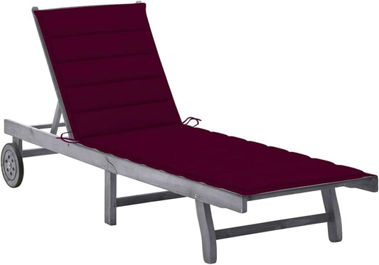 3061368 Sun Lounger with Solid Acacia Wood Cushion, Grey, Garden Lounger for Garden, Pool Lounger, Sun Lounger, Outdoor Lounger, Beach Chair - QUORE