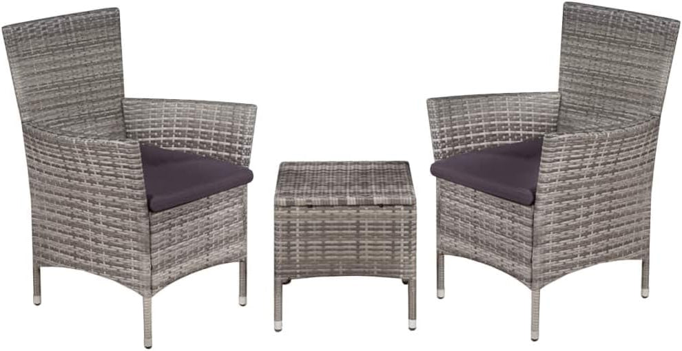 Tidyard Table and Chairs Garden Set with Chairs, Dining Set for Garden, Patio, Bistro Furniture Set, with 2 Cushions, Removable Cushions, Modern Style, Grey - QUORE
