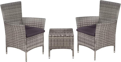 Tidyard Table and Chairs Garden Set with Chairs, Dining Set for Garden, Patio, Bistro Furniture Set, with 2 Cushions, Removable Cushions, Modern Style, Grey - QUORE