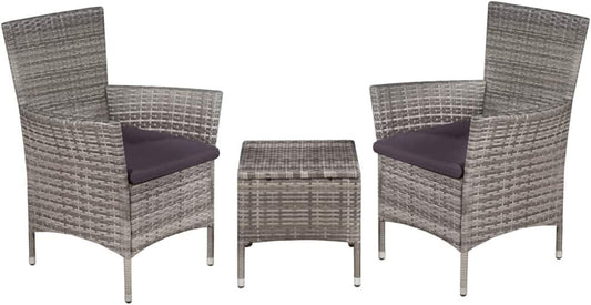Tidyard Table and Chairs Garden Set with Chairs, Dining Set for Garden, Patio, Bistro Furniture Set, with 2 Cushions, Removable Cushions, Modern Style, Grey - QUORE