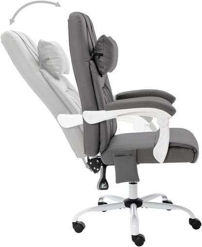 Ergonomische Bureaustoel – Kantoostoel – Werkstoel – Gamerstoel – Draaistoel – Massagefunctie – Verstelbare Kantelbare Rugleuning – Grijs Kunstleer – Nekkussen