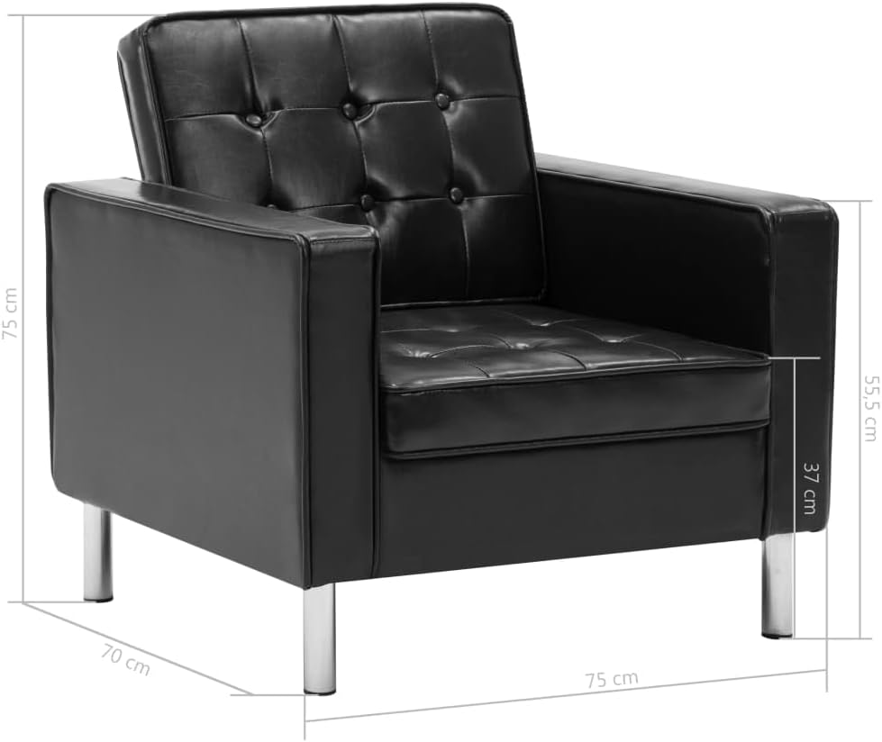 Black Faux Leather Armchair Furniture Living Room Armchair Recliner Chair Bedroom Chair - QUORE