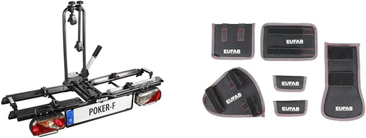 EUFAB 12010LAS fietsendrager POKER-F, geschikt voor e-bike, voorgemonteerd, diefstalbeveiliging, voor 2 fietsen, voor trekhaak & EUFAB 11242 Fietsentransportbeschermingsset, framebescherming, 6-delig