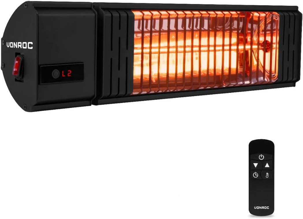 VONROC Heater Volsini PRO - Terrasverwarmer – 2000W – Sfeervol - Incl. instelbare warmteniveaus, timer, LCD-scherm en afstandsbediening