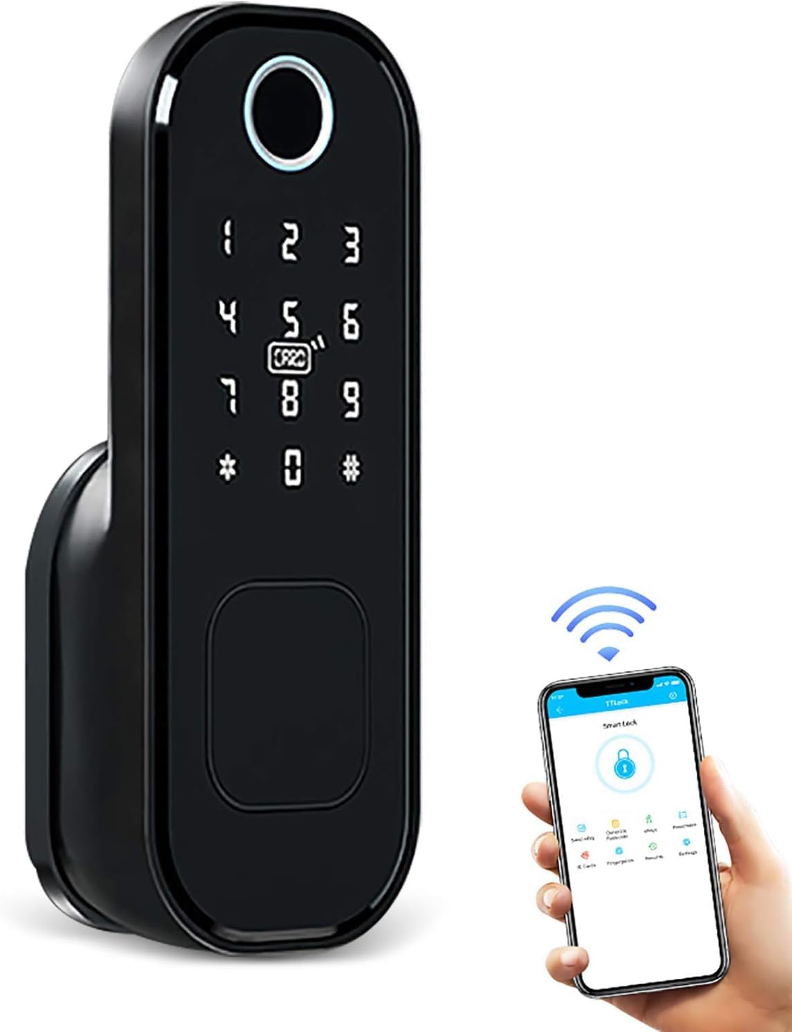 Wolf Guard waterdicht slim slot, wifi-slot 5-in-1 wachtwoord, voor vingerafdrukherkenning, app, ondersteuning Alexa en Google Assistant voor deurbeveiliging