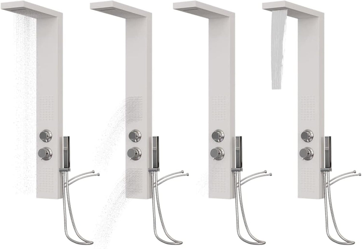 Douchepaneel – Douchepaneelsysteem – Regendouche – Complete Douche Set – Aluminium Witte Douche – 4 Modi Met Massagejets – Anti-Kalk Silicone Nozzles