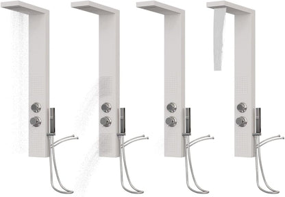 Douchepaneel – Douchepaneelsysteem – Regendouche – Complete Douche Set – Aluminium Witte Douche – 4 Modi Met Massagejets – Anti-Kalk Silicone Nozzles