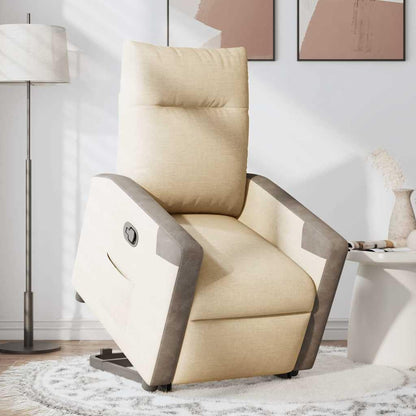 Relaxstoel met opstahulp, crème, stof, tv-stoel met ligfunctie, enkele ligstoel, relaxstoel voor woonkamer, slaapkamer, handmatig kantelsysteemmA11