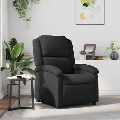 Relaxstoel – Tv-Stoel – Ligstoel – Fauteuil – Loungechair – Echt Zwart Leer – Handmatige Ligfunctie – Stevig Frame