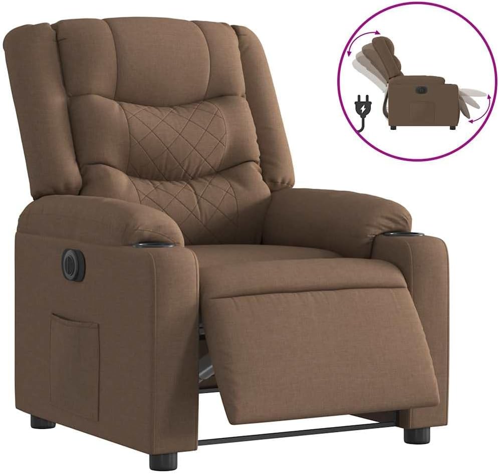 Relaxstoel – Elektrische Fauteuil – Stoel – Ligstoel – Fauteuil Met Kruk – Bruin – Stof – Motorisch Verstelbaar – Maximaal Comfort