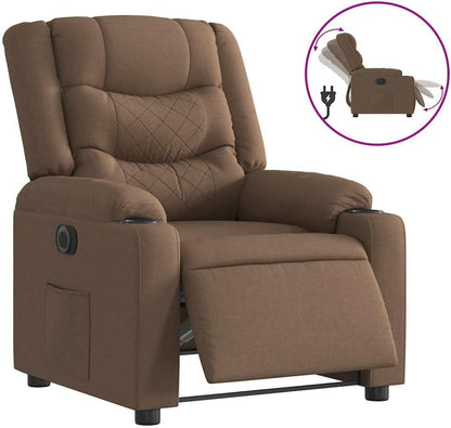 Relaxstoel – Elektrische Fauteuil – Stoel – Ligstoel – Fauteuil Met Kruk – Bruin – Stof – Motorisch Verstelbaar – Maximaal Comfort
