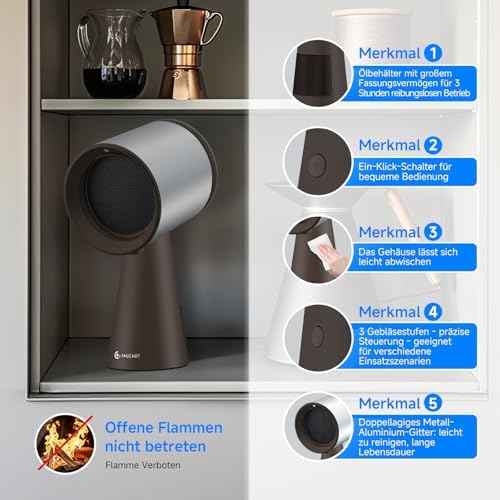 Draagbare afzuigkap – Tafelafzuigkap – Keukenafzuigkap – Dampkap – Keukenventilator – Bruin – 3 snelheden – 120 m³/h zuigvermogen