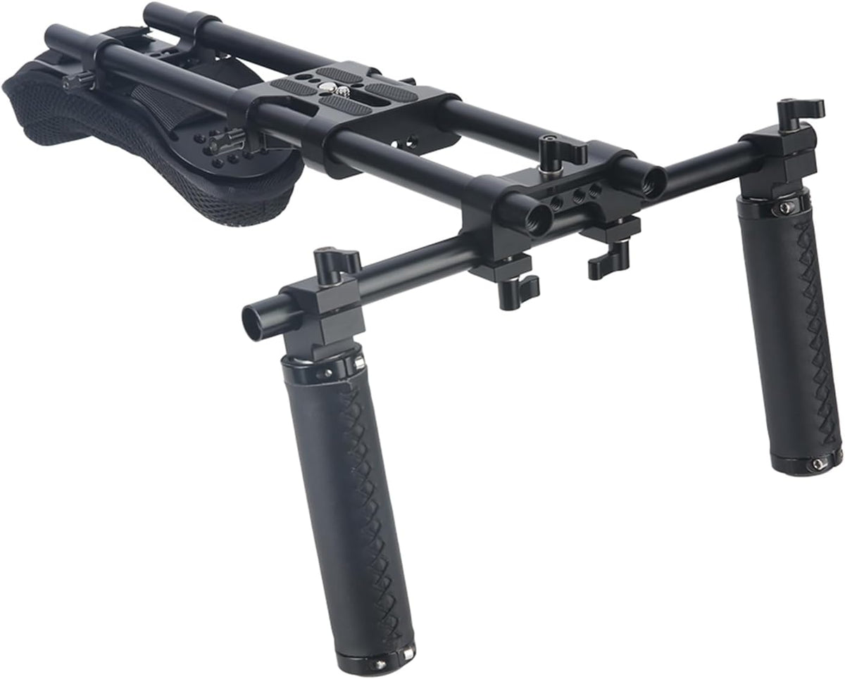 NICEYRIG Camera Schouder Rig met 15mm Schouderpad Ondersteuningssysteem voor DSLR Camera Cinema Camcorder, Mount Rig met Basisplaat, Aluminium 15mm Rod, Handvat Set - 435
