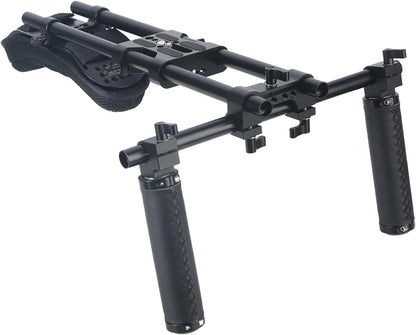 NICEYRIG Camera Schouder Rig met 15mm Schouderpad Ondersteuningssysteem voor DSLR Camera Cinema Camcorder, Mount Rig met Basisplaat, Aluminium 15mm Rod, Handvat Set - 435