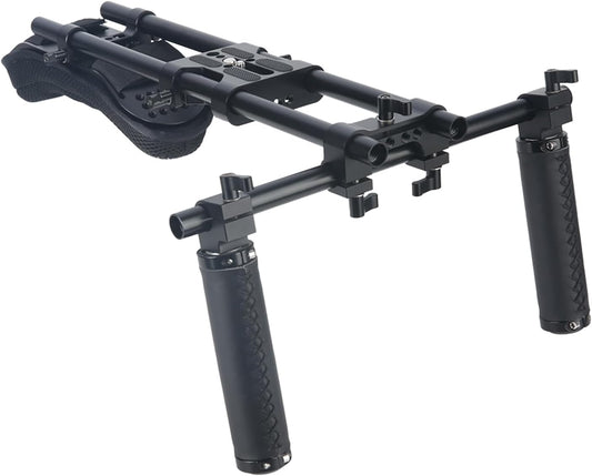 NICEYRIG Camera Schouder Rig met 15mm Schouderpad Ondersteuningssysteem voor DSLR Camera Cinema Camcorder, Mount Rig met Basisplaat, Aluminium 15mm Rod, Handvat Set - 435