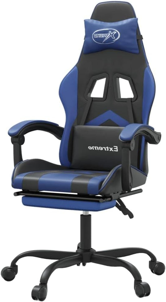Gamingstoel – Gamestoel – Gaming Chair – Bureaustoel – Game Stoel – Kunstleer Zwart/Blauw – Verstelbare Rugleuning en Voetsteun