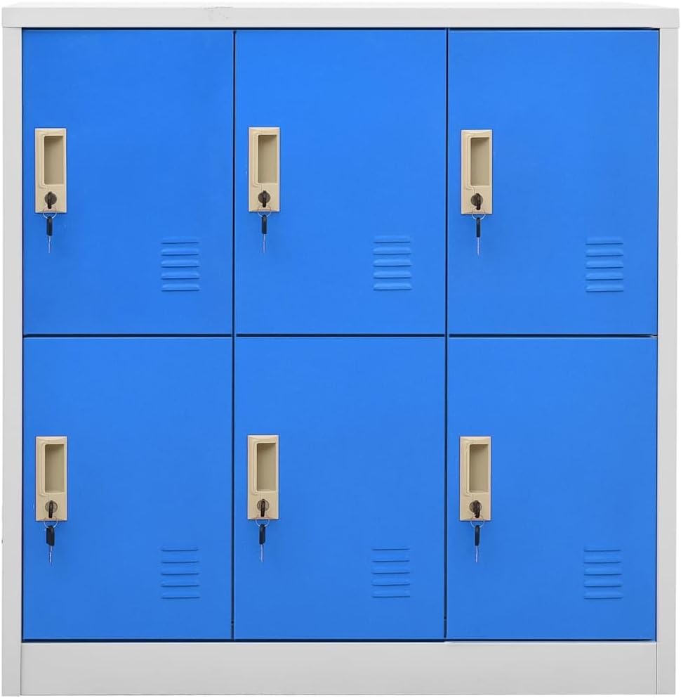 vidaXL Locker cabinet 90x45x92.5cm steel light grey and blue, locker cabinet, wardrobe, closet, locker cabinets, wardrobes, cupboards, office cabinet - QUORE