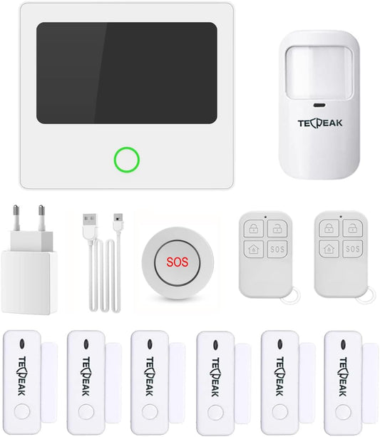 TECPEAK Draadloos huisalarmsysteem, wifi/GSM/4G met sirene-beveiliging, biedt een zeer efficiënte modus ter bescherming van je huis en kantoor (S1-W)