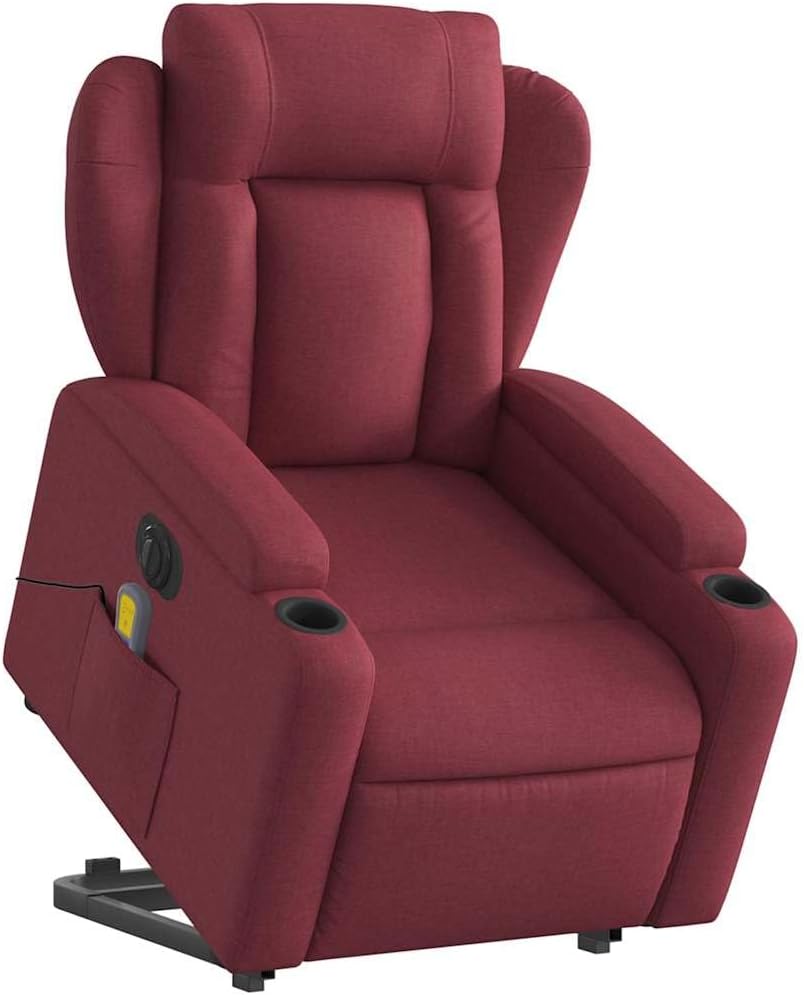 Elektrische Massagestoel – Relaxstoel – Televisiestoel – Massagestoel – Opstahulp – Wijnrode Stof – Elektrische Ligfunctie – 6-Punts Vibratiemassage
