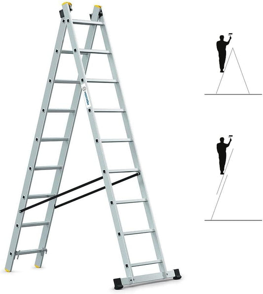 StablePro Ladder, 2 vlakken, 2 x 9 treden, aluminium, uittrekbaar, 3 posities, werkhoogte max. 5,02 m, 5 jaar garantie, Hostrom