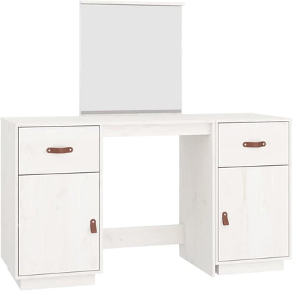 Tidyard Dressing table with mirror, dressing table, chest of drawers, dressing table, vanity table, makeup mirror, bedroom, solid pine, white - QUORE