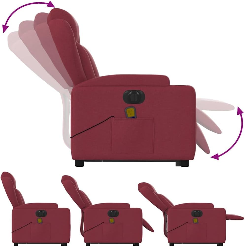 Elektrische Massagestoel – Relaxstoel – Televisiestoel – Massagestoel – Opstahulp – Wijnrode Stof – Elektrische Ligfunctie – 6-Punts Vibratiemassage