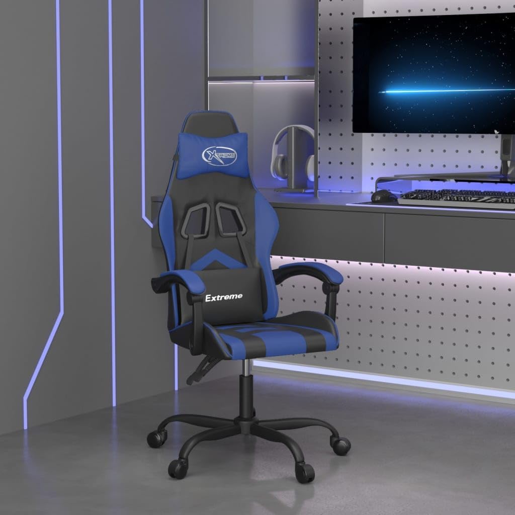 Gamingstoel – Bureaustoel – Game Chair – Gamerstoel – Zwart-Blauw – Verstelbare Rugleuning – Kunstleer Met Schuimvulling