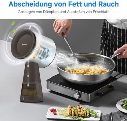 Draagbare afzuigkap – Tafelafzuigkap – Keukenafzuigkap – Dampkap – Keukenventilator – Bruin – 3 snelheden – 120 m³/h zuigvermogen