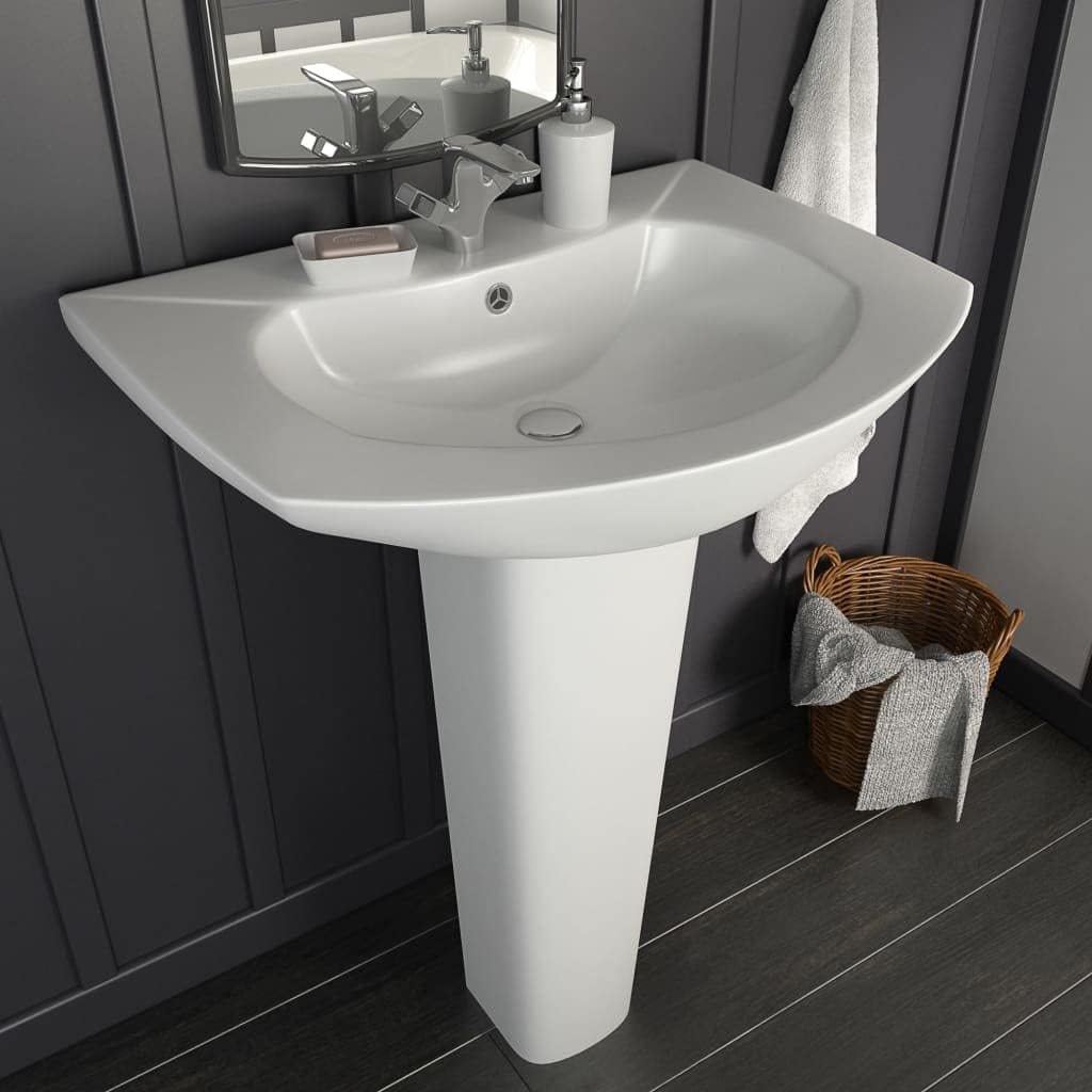 vidaXL Basin On Foot Freestanding 650x520x200mm Ceramic White Bathroom Gutter - QUORE